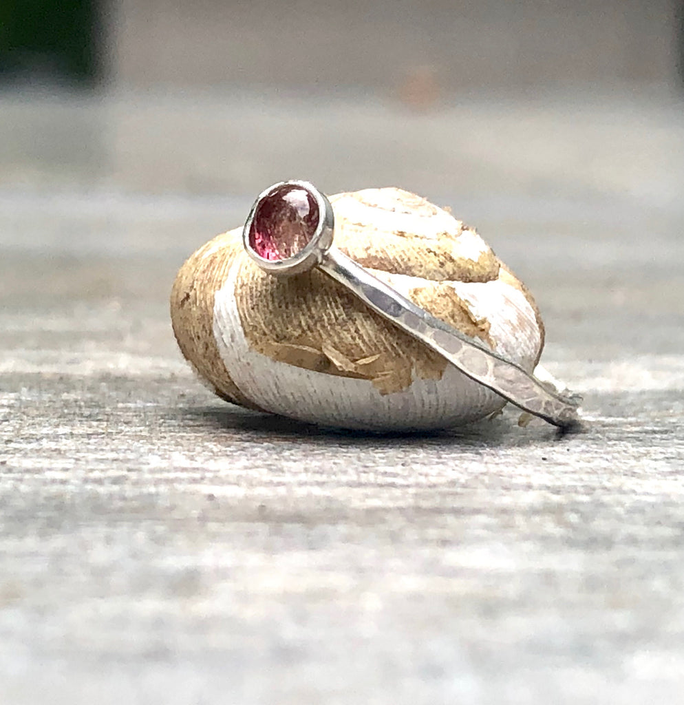 Pink orders tourmaline ring set in silver & hammered gold